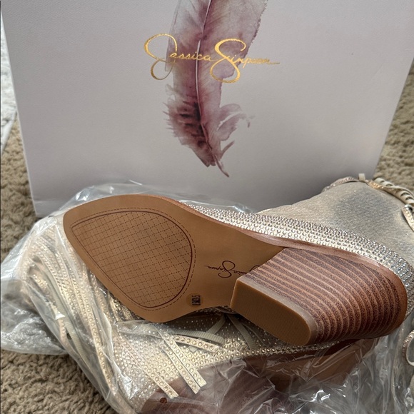 Jessica Simpson Metallic Champagne Fringe Ankle Boots - Picture 5 of 5